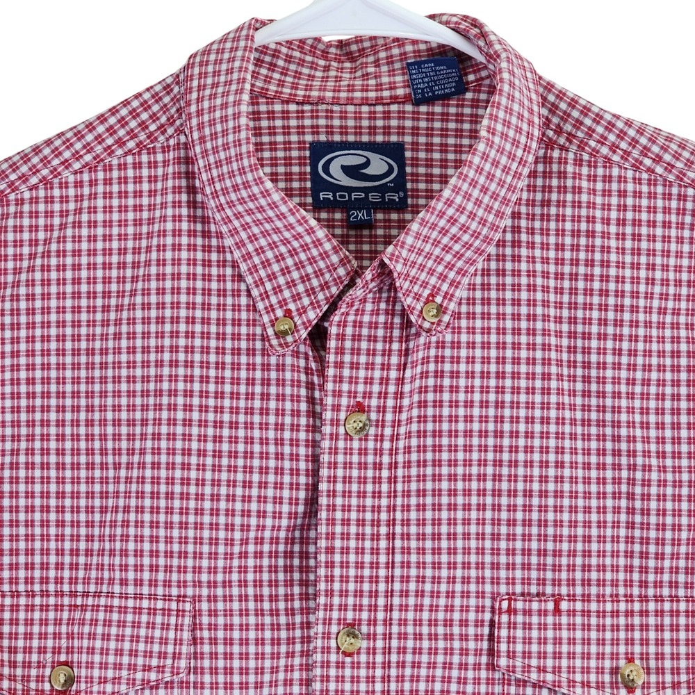 Roper Gingham Button Down Shirt Mens 2XL Red Western Cowboy Classic